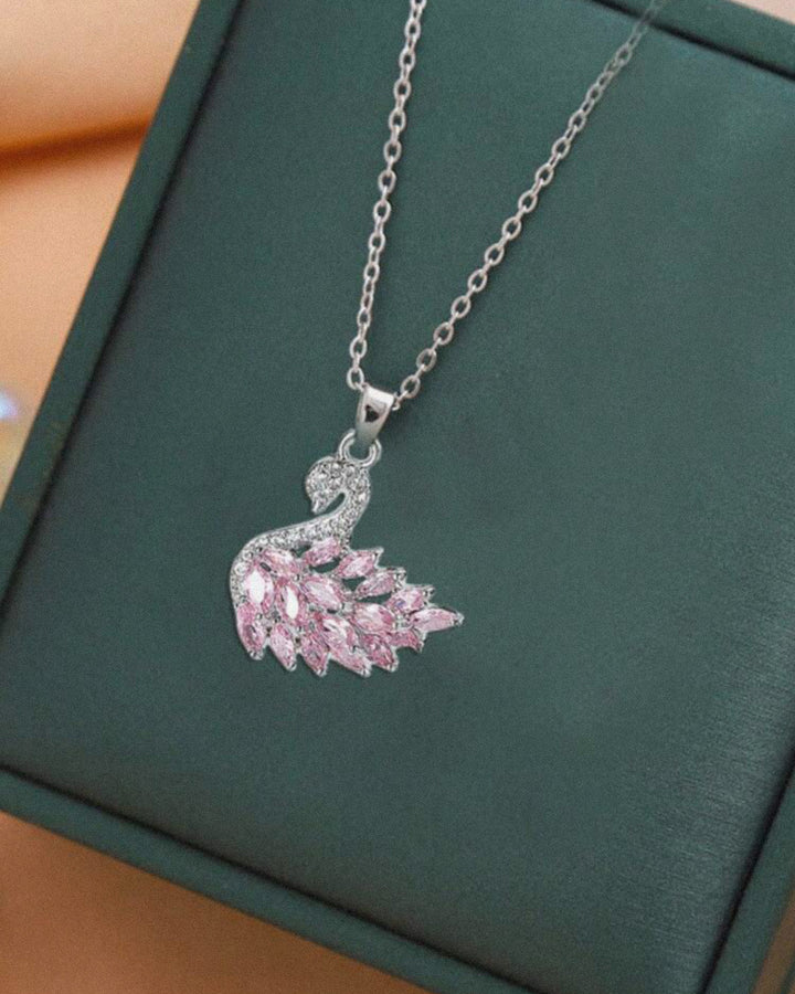 Women necklace Elegant Pink SWAN Zirconia 🦢🩷