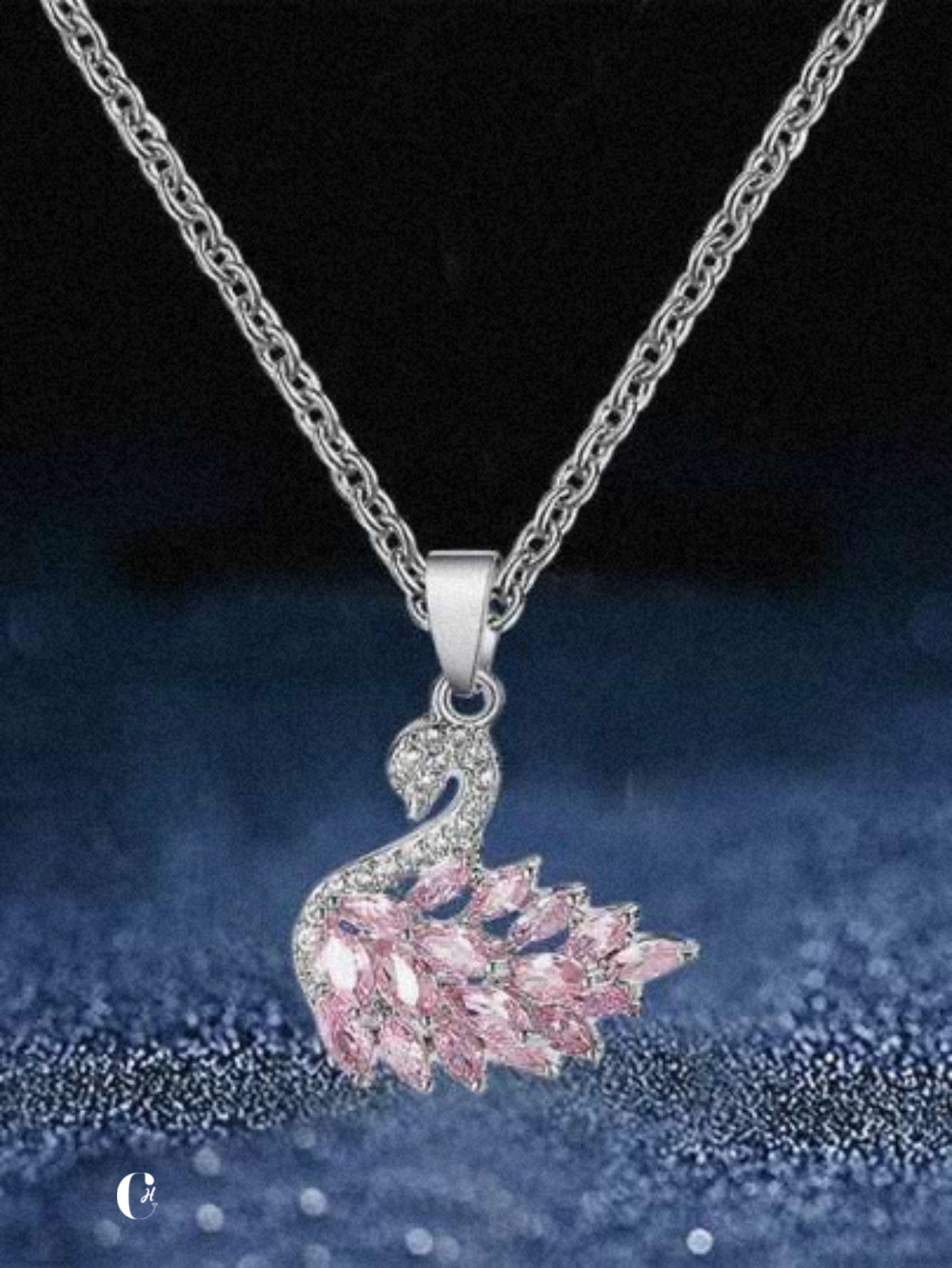 Women necklace Elegant Pink SWAN Zirconia 🦢🩷